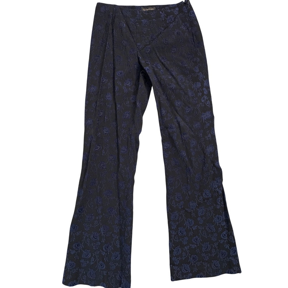 NWT HAROLDS Womens Black and Blue Floral Jacquard Pants Size 6